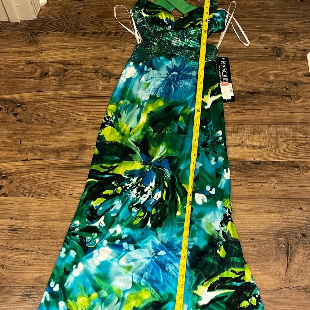 Masquerade Dress Womens 1/2 Green Blue Maxi Floral Gown Whimsy Fairy Prom Y2K - Picture 11 of 15